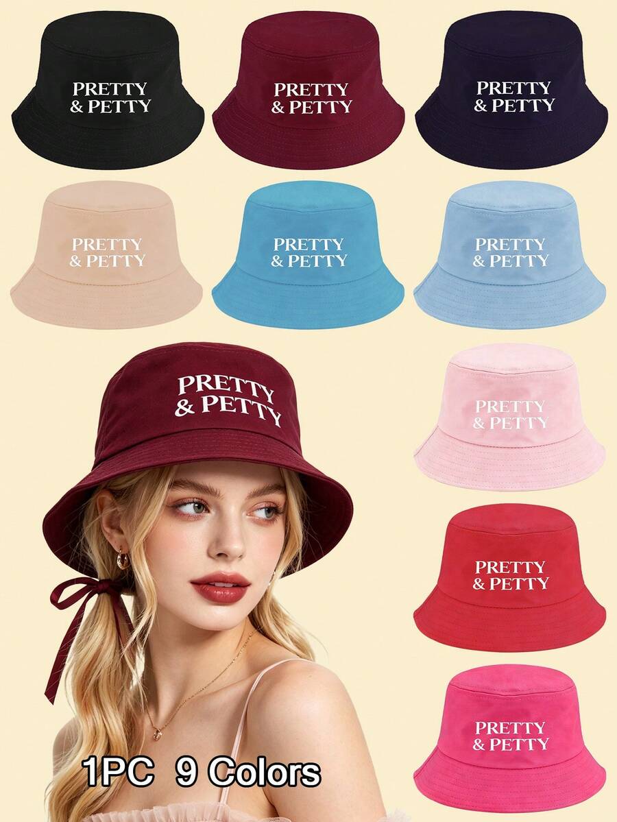 1 chiếc mũ xô unisex in chữ "PRETTY&PRETTY", mũ chống nắng, mũ lưỡi trai chống tia UV, phù hợp mặc hàng ngày, du lịch ngoài trời, đi bộ đường dài, nghỉ dưỡng bãi biển, hồ bơi, thể thao - Nhiều màu - Xem 1