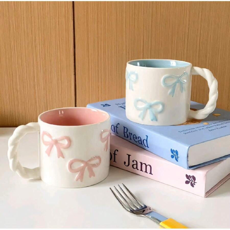 13,4oz Keramikbecher mit Ringgriff, 360 °   Rotierender Kaffeebecher – Elegante geprägte Latte-Art-Tasse für Café, Küche zu Hause, Geschenk - Standard - Übersicht 1