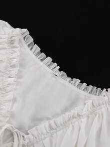 Vestido blanco gasa 2026, cuello V con cordón, manga acampanada, diseño asimétrico corte A largo casual - Blanco - Ver 6