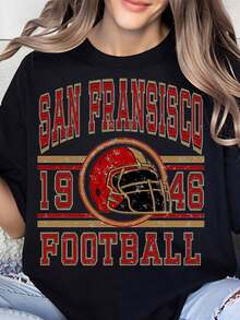 Camiseta Vintage con Casco de Fútbol Americano de San Francisco 1946, Diseño Deportivo Clásico, Ropa Casual Unisex para Fanáticos y Coleccionistas - Negro - Ver 1