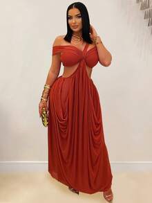 New Women's Summer Dress, Fashionable, Sexy, Tube Top, Fitted Cut, Solid Color, Sheer Tulle, French Design, Flattering, Perfect For Parties, Dates And Evening Looks - 酒紅色 - 查看 2