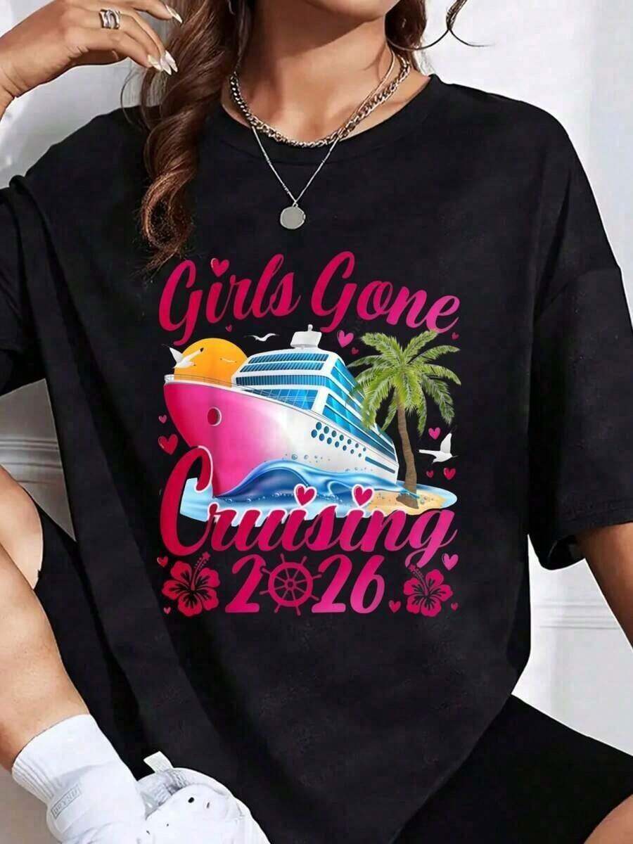 Camiseta Girls Gone Cruising 2026 para cruceros, regalo de viaje para mujeres, atuendo para fiestas de playa de verano. Es una camiseta perfecta para regalar a amigos y familiares en cualquier día festivo u ocasión especial. - Negro - Ver 1