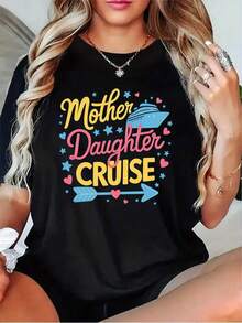 Una camiseta de manga corta para mujer, moderna, a la moda, retro, holgada, suave y cómoda, adecuada para actividades al aire libre en primavera y verano, una camiseta a juego para madre e hija - un conjunto casual de manga corta y cuello redondo para vacaciones, adecuada para todas las estaciones, disponible en varios colores (negro, gris, blanco, rojo oscuro) - un regalo sincero para madre e hija, ideal para vacaciones en crucero y uso casual.blusas para mujer,blusas casuales para dama,tops,, mujer premium,y2k,playeras de mujer curvy,ofertas y liquidaciones ropa mujer,playeras deportivas para mujer,,playeras de hombre, mujer,blusas>elegante TFK8 - Negro - Ver 1