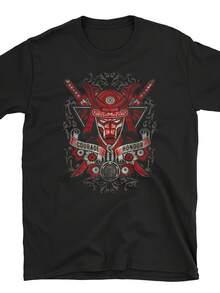 Camiseta de manga corta transpirable para hombre, de color negro y cuello redondo, con diseño de samurái que celebra el honor y el coraje en las artes marciales, estilo casual de verano. - Negro - Ver 1