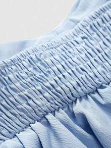 Top de tirantes con volantes y pliegues de color rosa dulce para mujer, top corto de verano - Azul - Ver 7