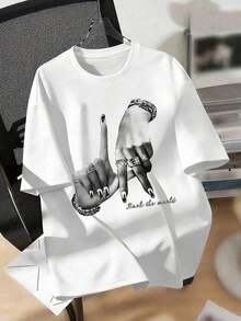 Camiseta para Mujer con Estampado de Rock, Cuello Redondo, Manga Corta, Diseño Casual - Blanco - Ver 1