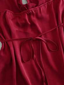 Nuevo top de verano de mujer con cuello halter, cintura fruncida y lazo, sexy y casual para vacaciones - Burdeos - Ver 4
