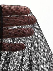 Blusa transparente de malla y gasa de manga corta minimalista para mujer, de estilo casual de negocios - Negro - Ver 6