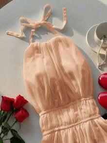 Camiseta sin espalda con pliegues y lazos en la espalda de color rosa para mujer, camiseta rosa para el Día de San Valentín - Naranja - Ver 5