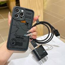 6-In-1 Cartoon Motorcycle Pattern Phone Case Set - Includes Phone Case, Charger Head Cover, Cable Protector, Storage Cord, Data Cable Winding Rope, TPU Shockproof Protective Case, Compatible With Apple 6/7/8/X/XS/XR/XS Max/11/12/13/14/15/16/Pro Max, Suitable As Birthday Or Christmas Gift For Couples, Girlfriends, Daughters, Teenagers - Multicolor - View 4