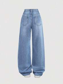 Jeans sencillos de uso diario con estampado de bigotes de gato para niñas adolescentes - Lavado ligero 4 - Ver 2