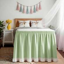 1pc [Over 12,000 Collected] Multi-Color Ruffled Dorm Bed Skirt, Wrap-Around Design With Adjustable Elastic Band, Suitable For Dorm Bedding Set, Skirt Height: 36 Inches, Fits Adjustable Bed Skirt And Box Spring, Soft, Durable, Wrinkle-Resistant Fabric - Made Of Premium Microfiber, Dustproof Pleated Style, Fade-Resistant, Machine Washable. - Grass Green - TwinXL 36" Drop - View 12