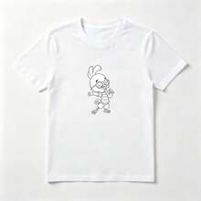 Top Mujer Algodón Estampado Pollo Cantando - Camiseta Casual Divertida - Blanco - Ver 1