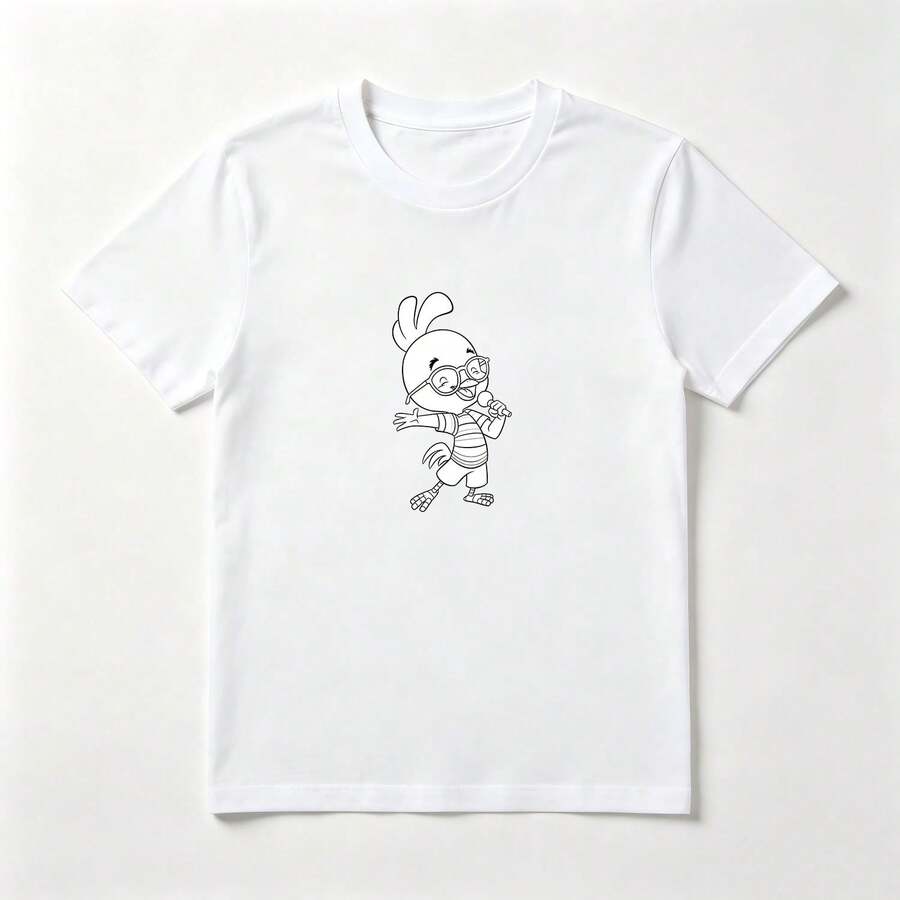 Top Mujer Algodón Estampado Pollo Cantando - Camiseta Casual Divertida - Blanco - Ver 1