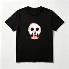 Silueta de Calavera Playera Artística de Algodón Negro Urbana - Negro - Ver 1