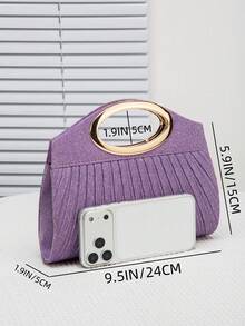 Women's Shiny Glitter Handbag With Ruffle Iridescent Shoulder Strap Chain Crossbody Bag, Versatile Fashion Bag With Minimalist Chain Hardware Design, Suitable For Party, Wedding, Prom, Banquet As A Perfect Gift For Women - Mauve Purple - View 7