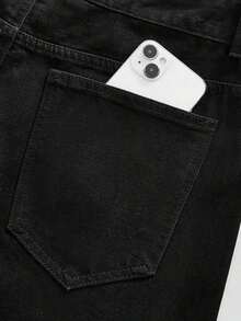 Pantalones cortos de mezclilla lavados con bordado de cruz de diamantes brillantes, de uso casual, de moda y para el transporte diario en verano para hombres - Negro - Ver 6