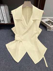 Blusa casual sin mangas con estampado de rayas para mujer, verano - Albaricoque - Ver 3