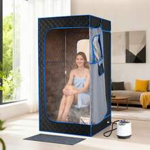 GOFLAME Large Steam Sauna Box 88 X 88 X 180 CM Sauna Tent With 3L Fast-Heat Steamer 15-Level Temperature Home Spa With Remote Control Foldable Chair & Mat - Blue - View 8