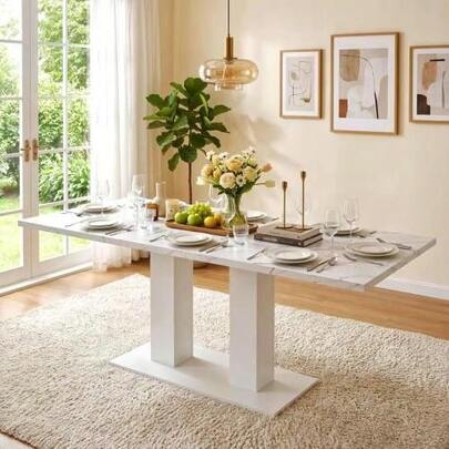 Suitable Size, 140/180*70 Cm, Suitable For 6-8 People, Right Shape, Verdickte Tischplatte, Einfachen Stil, Tisch Für Esszimmer, Küche, Wohnzimmer, White