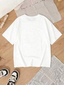 Women's Casual Short-Sleeved Crew Neck T-Shirt With A White Crane Print Of Tokyo, Japan, Perfect For Summer Outfits. JSDB - 白色 - 查看 3