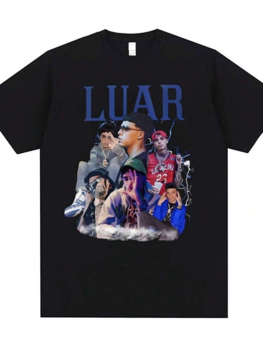 2026 Singer Luar La L Graphic T-Shirt Men Women Clothing Fashion Oversized T Shirts Male Vintage Hip Hop T-Shirts Streetwear - 黑色 - 查看 1