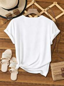 Plus Size Soft Breathable Women's Short Sleeve T-Shirts - Casual Loose Fit Tops For Everyday Wear, Short Sleeve T-Shirt, Sheer Short Sleeve T-Shirt, Cartoon Print T-Shirt, College Style For Girls, Super Stylish And Comfortable Summer Top. - 白色 - 查看 6