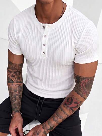 ZYNTH BALENO Men's Summer Fashion Henley Neck Striped Short Sleeve Sweater, Suitable For Outdoor Sports, Gym Workout