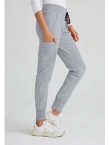 Spring/Summer Solid Color Multi-Pocket Drawstring Pants, Women's Fashion Commute/Work Bottoms, Comfortable Casual Jogger Trousers - Light Grey - View 4