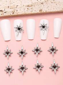 10 Peças Decorações de Arte de Unhas Estrela Oca com Strass Preto Vintage, Decoração de Metal DIY, Produtos de Manicure, Acessórios de Arte de Unhas, Suprimentos de Unhas, Joias de Unhas, Gemas de Unhas, Encantos de Unhas - Multicolorido - Visão 5