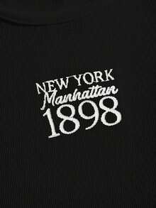 Playera de mujer 100% algodón manga corta estampado New York estilo vintage ajustada para verano - Negro - Ver 5