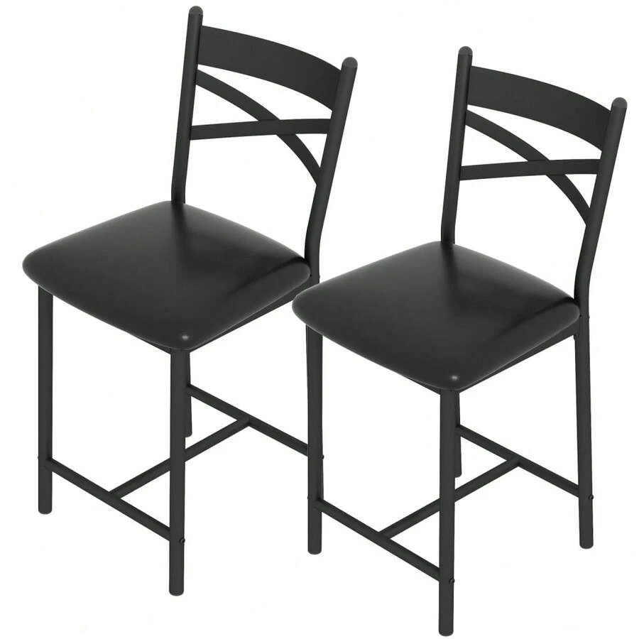 Bar Stools Set Of 2, High Back And Metal Footrest, Upholstered Large Seat Island Stools Bar Chairs For Dining Room Kitchen Bar - Black - View 1