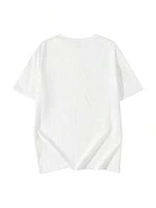 Soft 100% Cotton T-Shirt, Women's Short Sleeve White Casual T-Shirt, Round Neck, Regular Length, Cat Print, Breathable Cotton T-Shirt, Goes With Everything, Great. - 白色1 - 查看 5