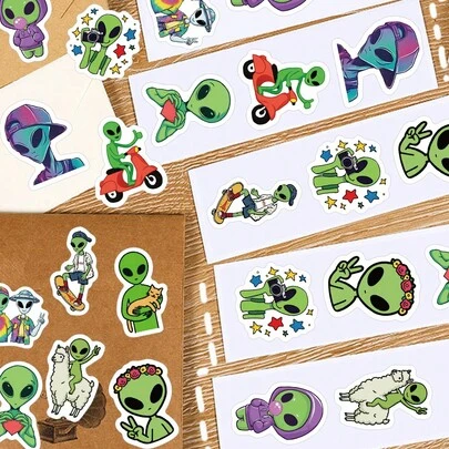500 miếng/cuộn Hình dán hoạt hình người ngoài hành tinh vui nhộn, kỳ lạ, thích hợp làm quà tặng, trang trí sổ lưu niệm, phong bì, thiệp mời.
