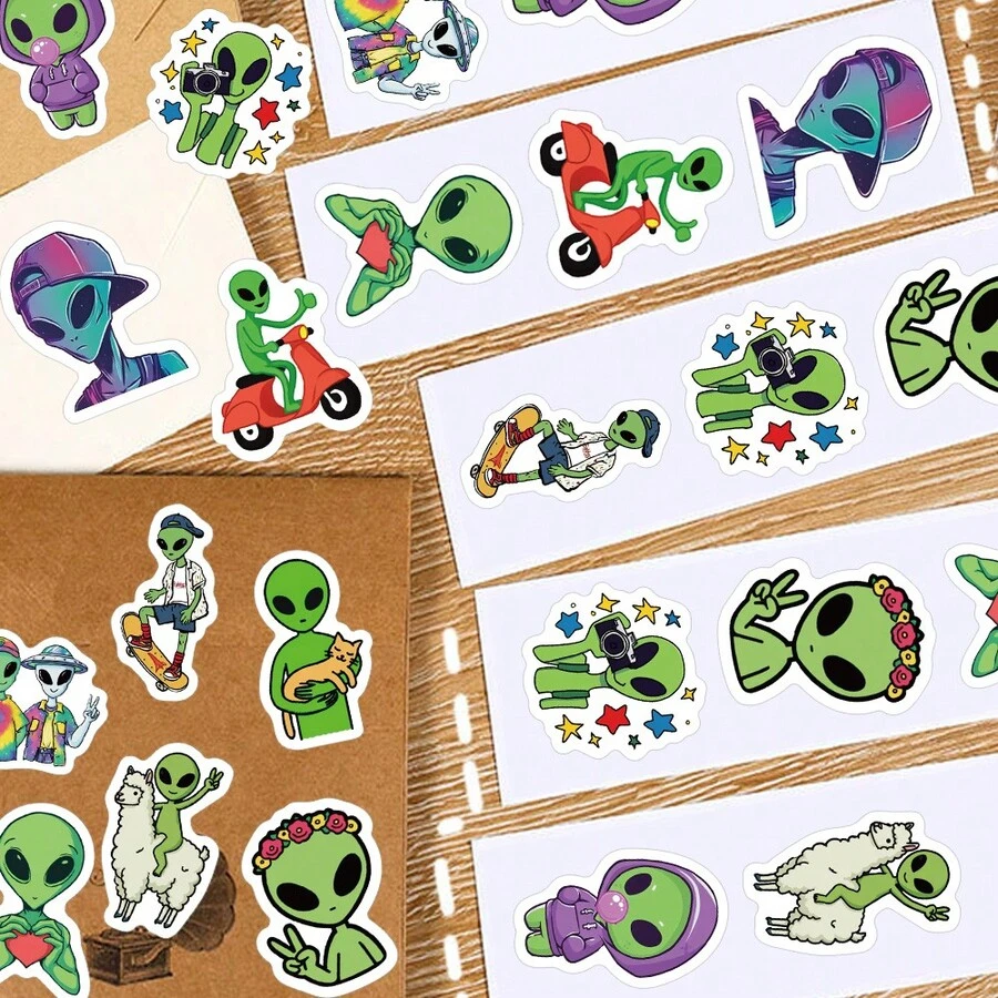 500PCS/Roll Fun Bizarre Cartoon Alien Roll Stickers Creative Rewards Gift Decoration Scrapbook Envelope Invitation Sticker - 1 Set - View 1