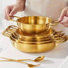 1pc Stainless Steel Golden Ramen Pot, Hot Pot, Soup Pot, Crayfish Seafood Kitchen Cookware, Kitchenware, Restaurant Supplies - View 1