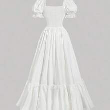 MOD Plus Size White Maxi Lace Ruffled Victorian Vintage Dress, Party Dress, Prom Dress, Exquisite Craftsmanship,Graduation Dress,Birthday Dresses For Women - Amarillo claro - Ver 3