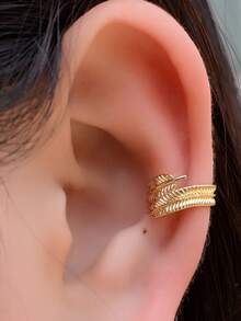 2Pcs Vintage Dainty Gold Feather Leaves Ear Cuff Non-Piercing Ear Clips Fake Cartilage Helix Clip Earring For Women Men Jewelry No Ear Without Hole Adjustable Non Pierced Poke Free Earrings - A Pair Of Feather Leaf Ear Clips - View 5