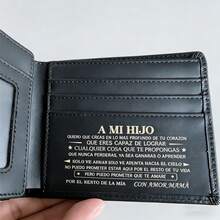 Sleek Black Bi-Fold Wallet For Son, Portable Wallet With Silver Engraved Lettering, Multiple Card Slots Design, Ideal Birthday Graduation Christmas Gift From Mom - Black - View 1