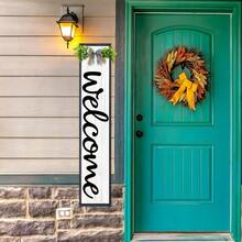 Outdoor Wooden Welcome Sign For Front Porch Standing Vertical Farmhouse Porch Board Decor, Large Wood Wall Hanging Sign With Eucalyptus Leaves And Bow For Entryway Garden And Patio, Wood Black - 立式歡迎牌(黑色) - 查看 6