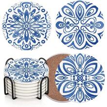 6 Pcs Minimalist Black White Line Coasters, Stylish Geometric Drink Coasters With Storage Rack For Bar & Home Use - Doodle Circles - View 10