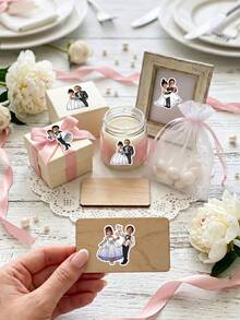 8/20/40pcs Custom Wedding Couple Photo Stickers, Personalized Bride And Groom Stickers With Custom Photo,Custom Bride & Groom Photo Stickers - Multicolor - View 4