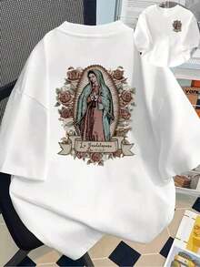 Camiseta de mujerCamiseta religiosa católica para mujer de la Virgen María y Nuestra Señora de Guadalupe - Top casual de manga corta y cuello redondo con estampado de María y Jesucristo, para uso diario - Regalo católico ideal para mujeres, atuendo eclesiástico, ropa inspirada en la fe, ajuste cómodoCómoda y ligera - Negro - Ver 6