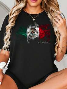 Diseño gráfico de impresión abstracto mexicano Fl-ag, Art de salpicadura de pintura dinámica, Colores verdes, blancos y rojos en relieve, Estilo de arte callejero, Art de símbolo nacional para Decor.jpgRegalos personalizados: Camisetas para mujer con estilos modernos, hippies, casuales y minimalistas. Ropa masculina personalizada única, armarios cápsula, ropa básica/urbana para hombre. Regalos ideales para novios, familiares y amigos, adecuados para cumpleaños, vacaciones, colegio/competiciones, deportes/escalada, etc., también adecuados para la moda de otoño y actividades urbanas. Verano negro. - Negro - Ver 2