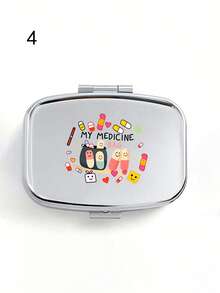 Square Pill Box, Printed With Capsule, Tablet, Letter, Medicine Bottle Patterns, Portable Medication Storage Compartment, Mini Metal Storage Box, Portable Jewelry And Pill Box, Travel Pill Box, Large Capacity Compartment, Weekly Medication Organizer, Suitable For Daily Medication And Vitamins, Essential For Doctors And Nurses, Emergency Needs, Travel, Hiking Emergency Rescue, Personalized Creative Gift With Cartoon Logo, Only Empty Box - Multicolor - View 13