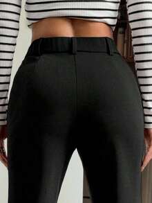 Pantalones negros acampanados casuales de ajuste ceñido con botones delanteros de unicolor para mujer - Blanco - Ver 9