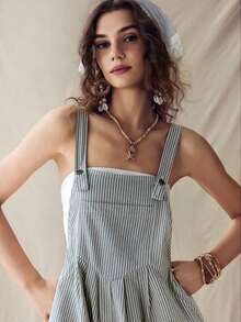 Mono de verano estilo boho, casual y versátil para mujer, con diseño de rayas al estilo western y rave - Gris - Ver 6