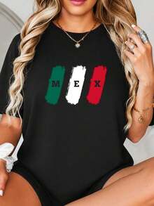 México Impresión gráfica de trazo de pincel Fl-ag, Verde Blanco Rojo Letras M O X, Diseño de textura pintada, Arte del Patriotismo Nacional para Decoración o Artesanía.jpgRegalos personalizados: Camisetas para mujer con estilos modernos, hippies, casuales y minimalistas. Ropa masculina personalizada única, armarios cápsula, ropa básica/urbana para hombre. Regalos ideales para novios, familiares y amigos, adecuados para cumpleaños, vacaciones, colegio/competiciones, deportes/escalada, etc., también adecuados para la moda de otoño y actividades urbanas. Verano negro. - Negro - Ver 2