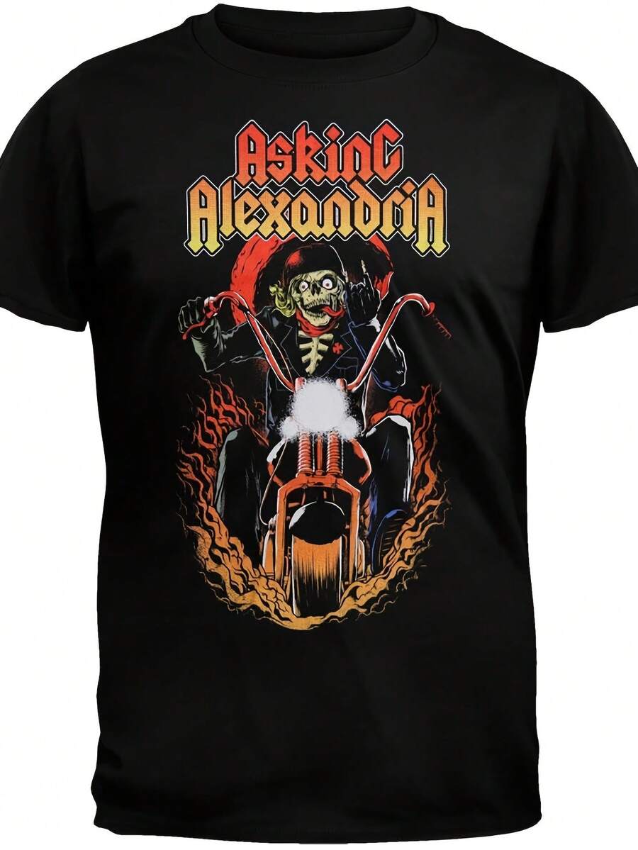 Asking Alexandria Breathable Short Sleeve T-Shirt - Ride Death Soft. Asking Alexandria T-Shirts. Classic Black Crew Neck T-Shirt, Casual Summer Style. A Short Sleeve T-Shirt Suitable For Home, Everyday Wear, Parties, And Travel; Perfect As A Gift For Friends Or Family. - 黑色 - 查看 1