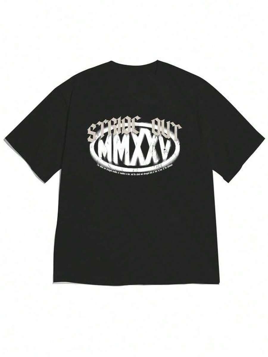 1 pieza Camiseta de manga corta de cuello redondo holgada unisex de 180g, 100% algodón puro transpirable y suave, estilo Y2K Bababask con estampado gráfico moderno, ideal para mujer y hombre, perfecta para uso diario, festivales, conciertos y todas las estaciones - Negro - Ver 1